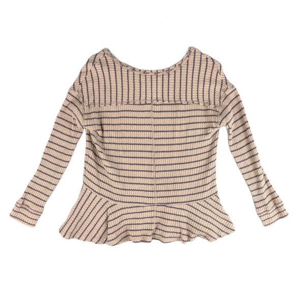 We The Free People Auntie Em Striped Thermal Peplum Top, Women's S 3/4 Sleeve - Picture 4 of 9